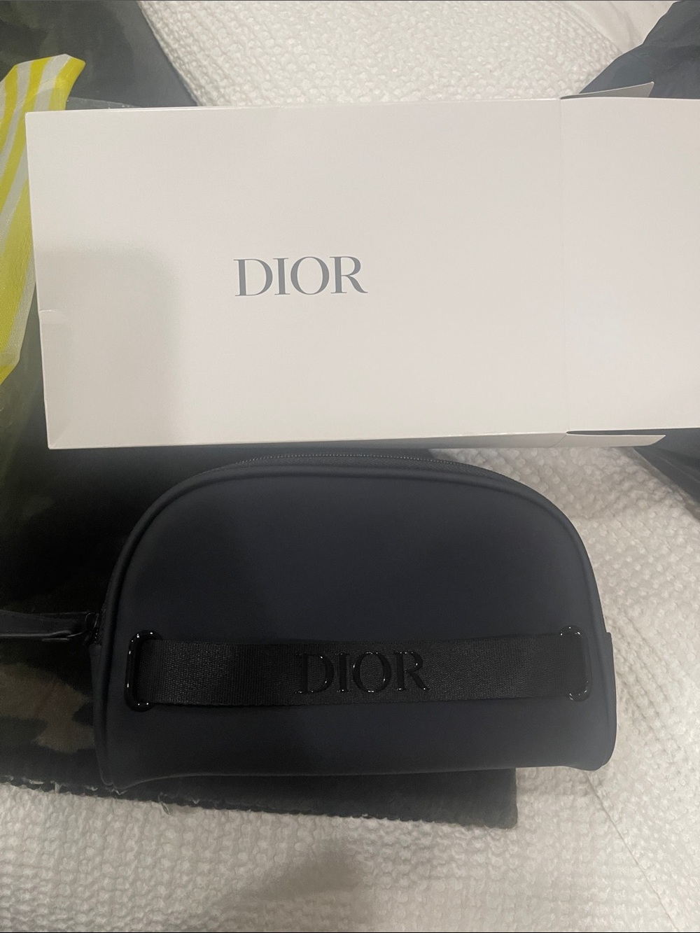 Dior Black Nylon Toiletry Pouch with Tonal Logo Strap New in Box